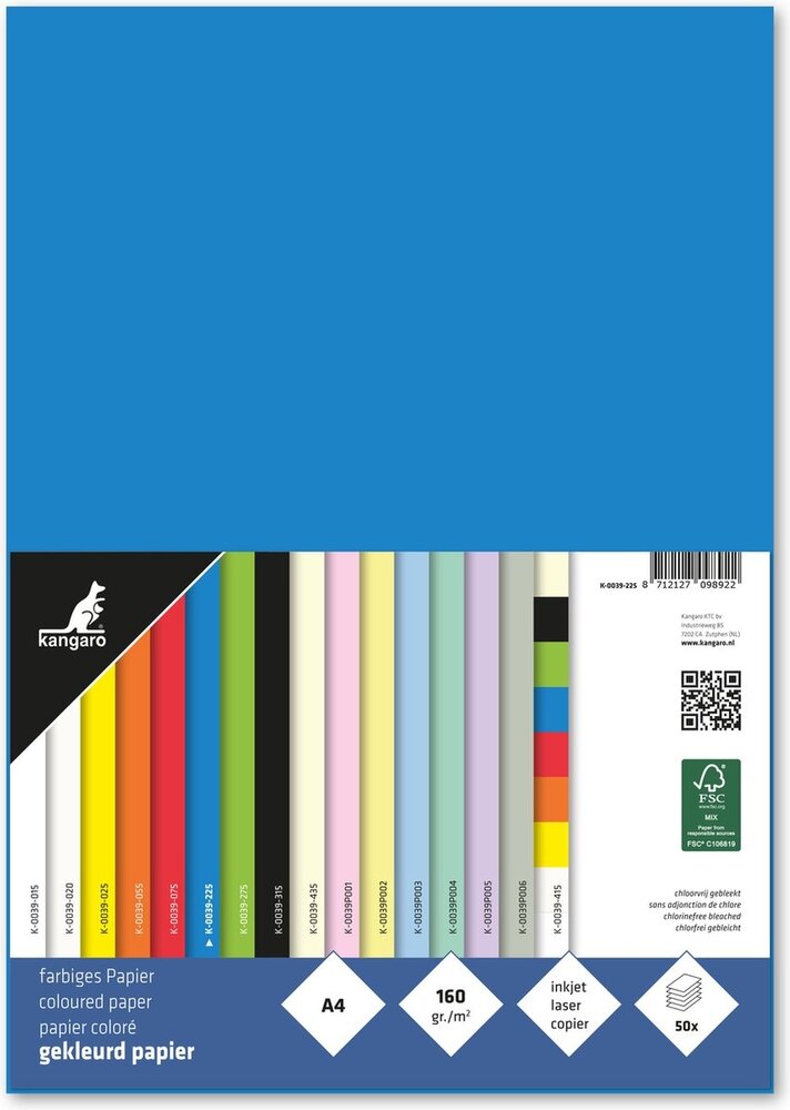 Kangaro KTC Paper A4 160grs Blue Pack (50pcs) (K-0039-225) Kangaro KTC Paper A4 160grs Blue Pack (50pcs) (K-0039-225)