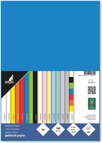 Kangaro KTC Papier A4 160grs Blauw Pak (50pcs) (K-0039-225) Kangaro KTC Papier A4 160grs Blauw Pak (50pcs) (K-0039-225)