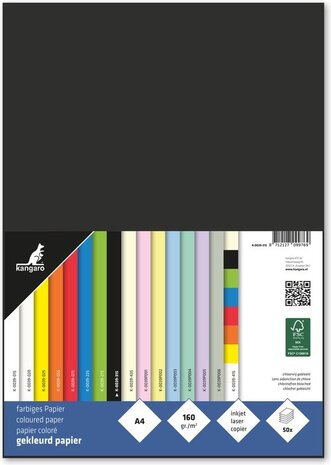 Kangaro KTC Papier A4 160grs Zwart Pak (50pcs) (K-0039-315) Kangaro KTC Papier A4 160grs Zwart Pak (50pcs) (K-0039-315)