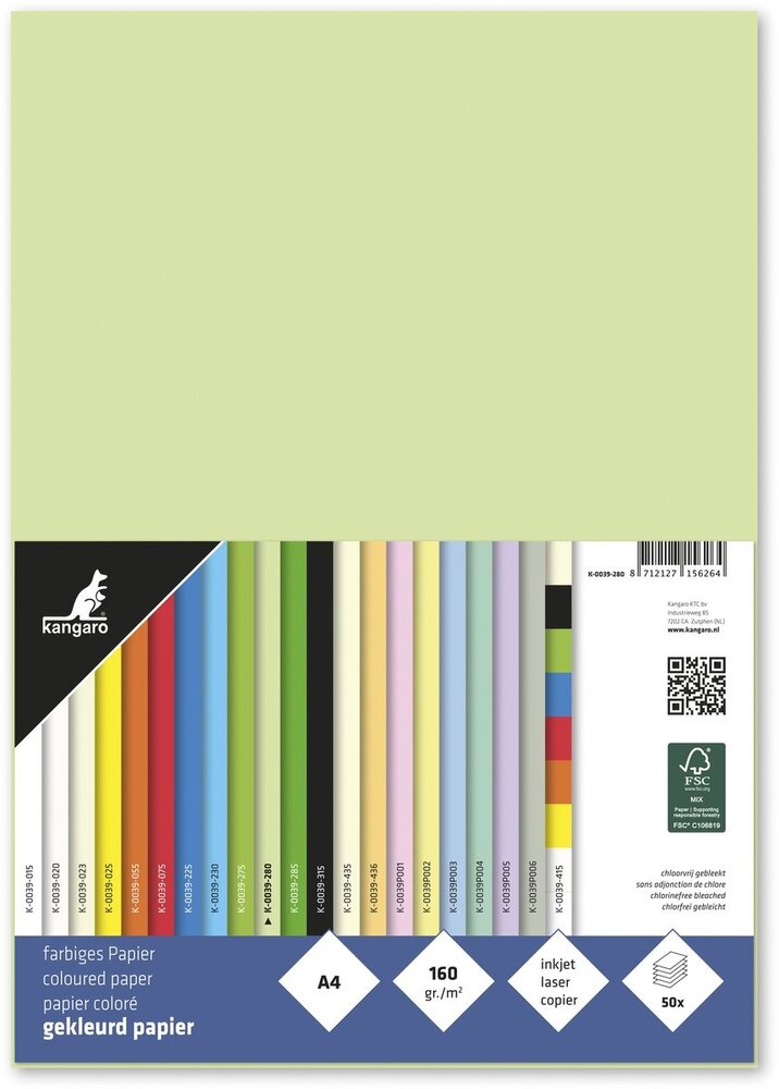 Kangaro KTC Paper A4 160grs Light Green Pack (50pcs) (K-0039-280) Kangaro KTC Paper A4 160grs Light Green Pack (50pcs) (K-0039-280)