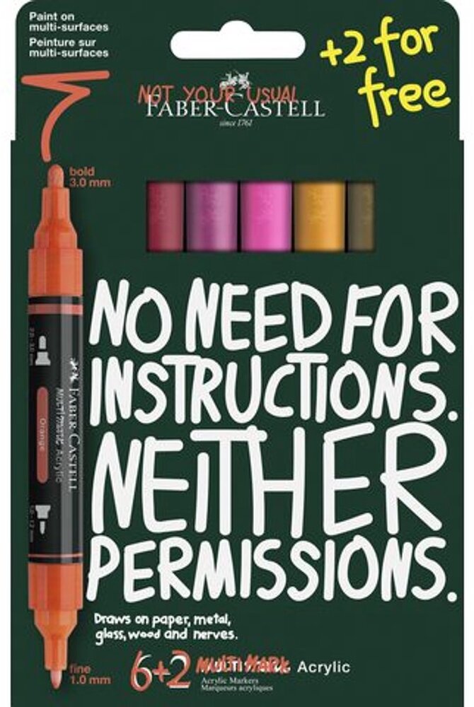 Faber Castell Multimark Acrylmarker Flame Karton Etui (6+2pcs) (FC-186019) Faber Castell Multimark Acrylmarker Flame Karton Etui (6+2pcs) (FC-186019)