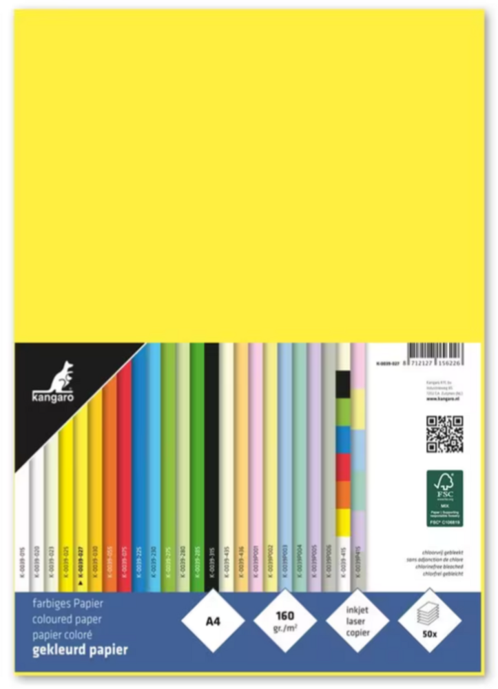 Kangaro KTC Paper A4 160grs Canary Yellow Pack (50pcs) (K-0039-027) Kangaro KTC Paper A4 160grs Canary Yellow Pack (50pcs) (K-0039-027)