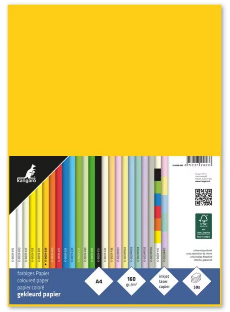 Kangaro KTC Papier A4 160grs Jaune Doré Paquet (50pcs) (K-0039-030) Kangaro KTC Papier A4 160grs Jaune Doré Paquet (50pcs) (K-0039-030)