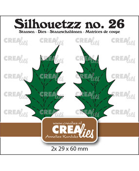Crealies Silhouetzz Dies No. 26 Leaves 22 XL Solid Holly Leaf Big with Stitch and Mirror Image (CLSH26)