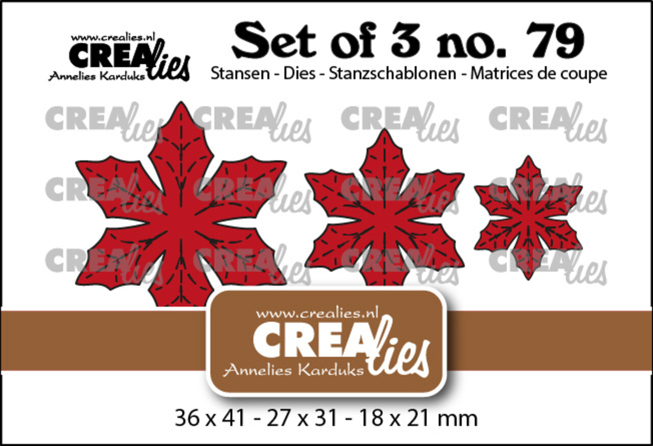 Crealies Set of 3 Dies No. 79 Solid Flowers 33 Poinsettia with Veins (CLSet79) Crealies Set of 3 Dies No. 79 Solid Flowers 33 Poinsettia with Veins (CLSet79)