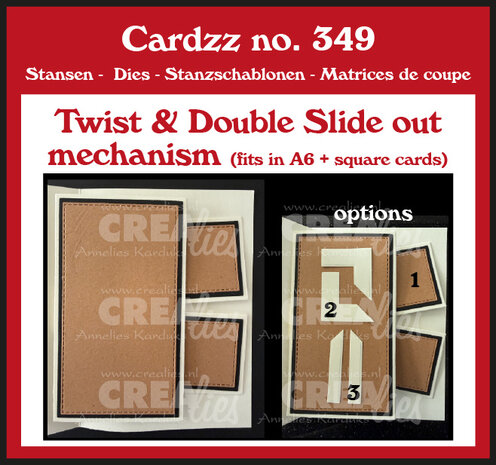 Crealies Cardzz Stansen Twist & Double Slide Out Mechanisme (Past in A6 en Vierkante Kaart) (CLCZ349) Crealies Cardzz Stansen Twist & Double Slide Out Mechanisme (Past in A6 en Vierkante Kaart) (CLCZ349)