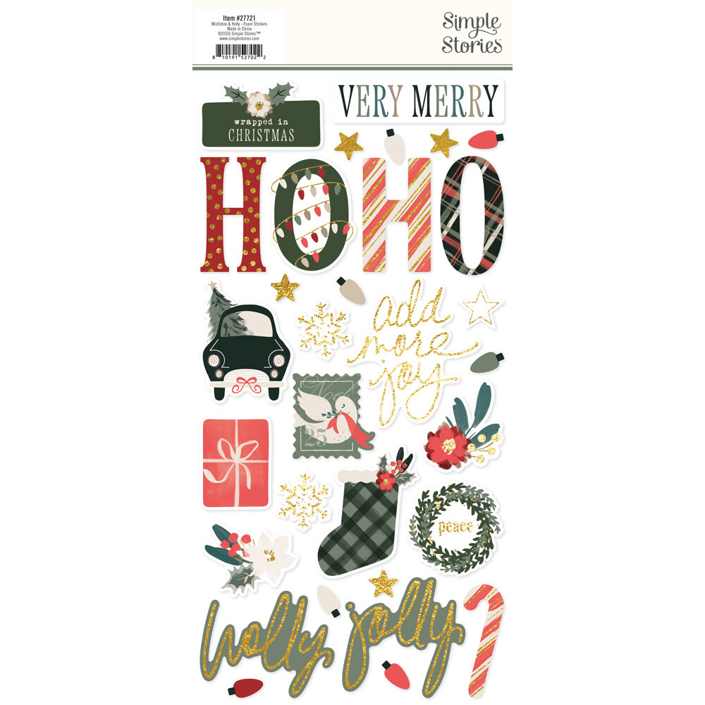 Simple Stories Mistletoe & Holly Foam Stickers (27721)
