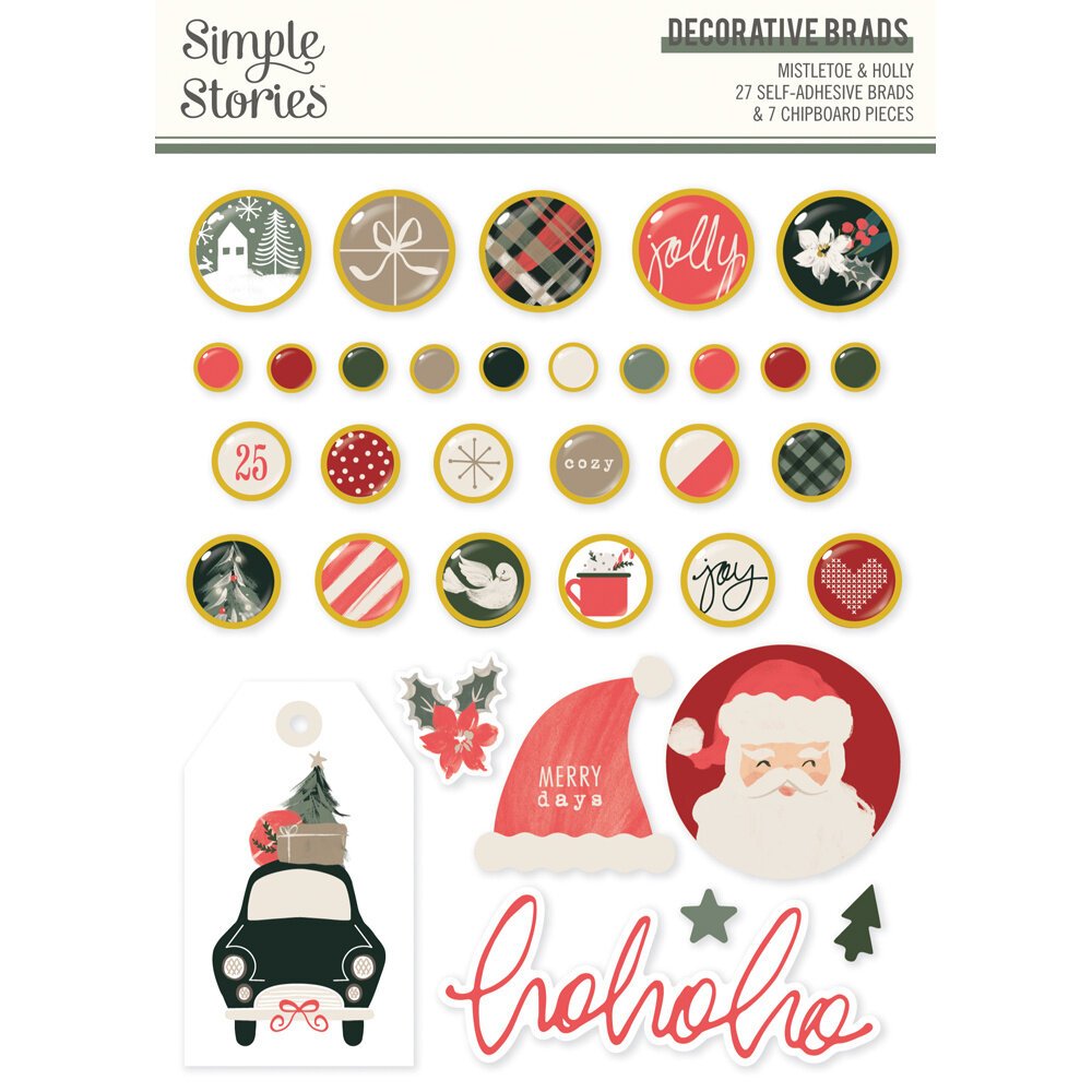Simple Stories Mistletoe & Holly Decorative Brads (27722)