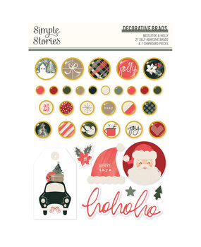 Simple Stories Mistletoe & Holly Decorative Brads (27722)