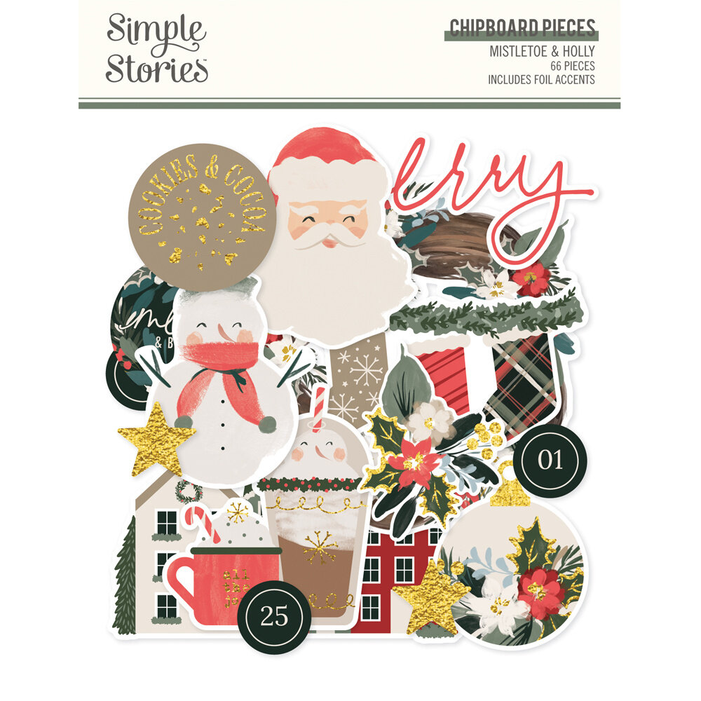 Simple Stories Mistletoe & Holly Chipboard Pieces (27718)