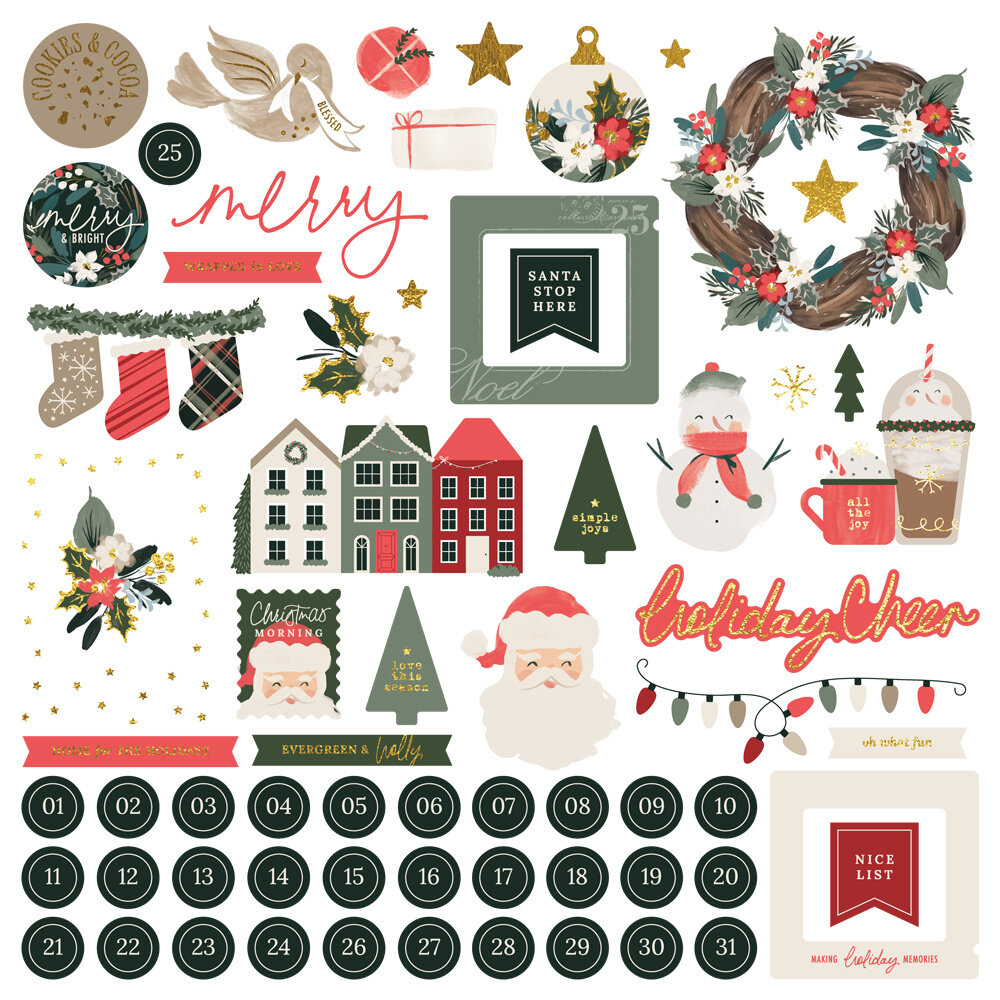 Simple Stories Mistletoe & Holly Chipboard Pieces (27718)