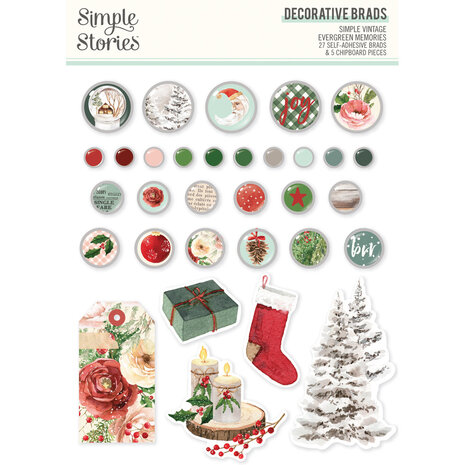 Simple Stories Simple Vintage Evergreen Memories Decorative Brads (27831)