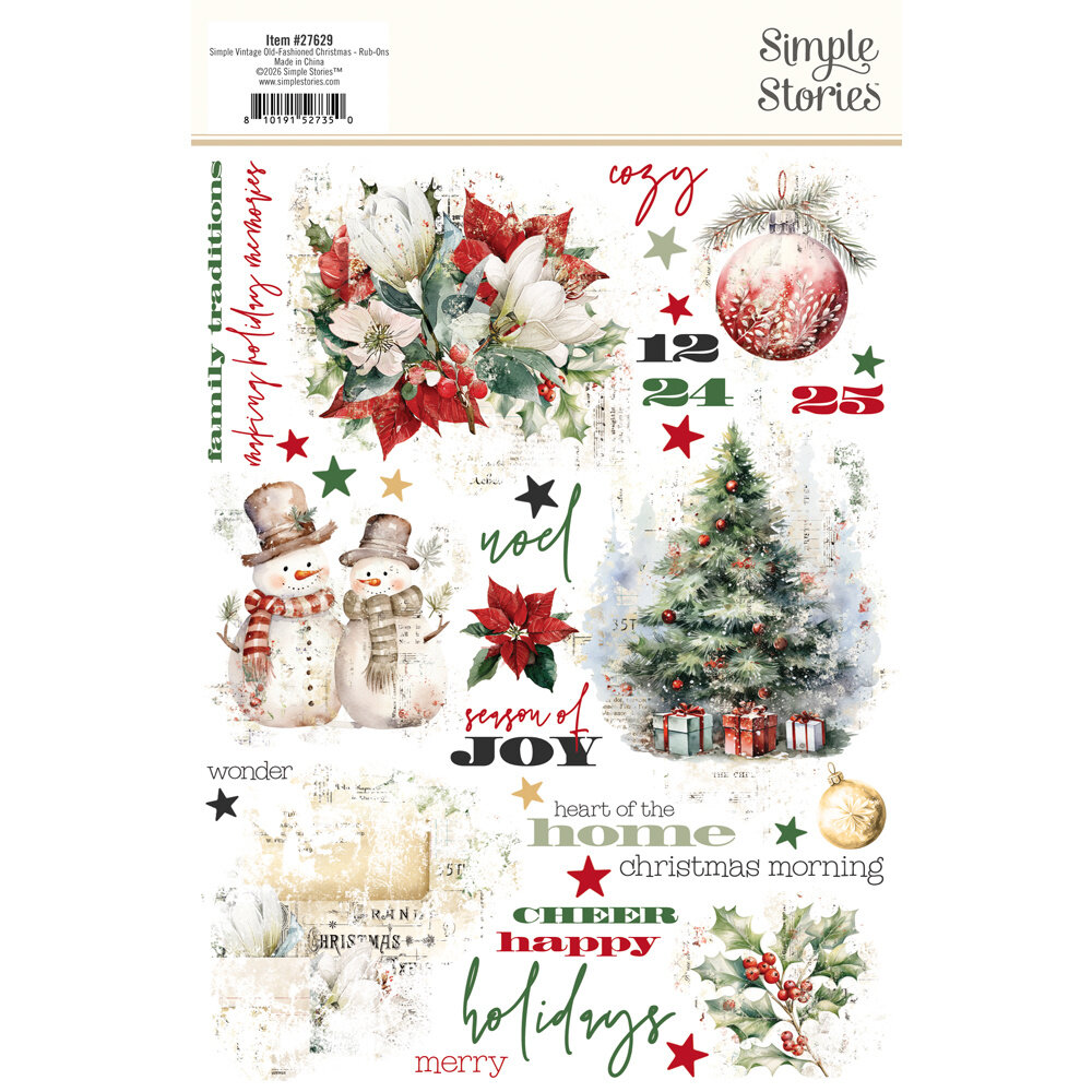 Simple Stories Simple Vintage Old-Fashioned Christmas Rub Ons (27629)