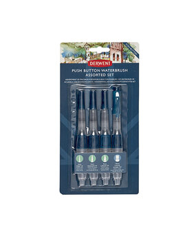 Derwent Push Button Waterbrush Set of 4: Fine, Medium, Large and Chisel (DWB2305816)