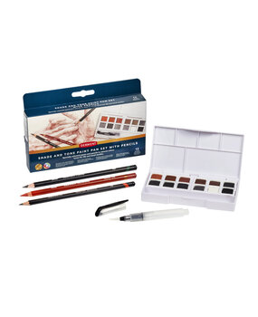 Derwent Inktense Paint Pan Mixed Media Set Shades & Tone with 12 Pans and 3 Pencils (DIB2306248)
