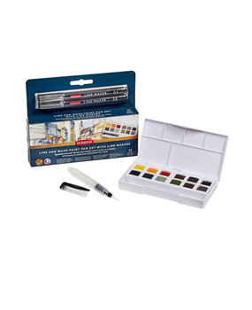 Derwent Inktense Paint Pan Set Line & Wash with 12 Pans and 2 Line Makers (DIB2306245)