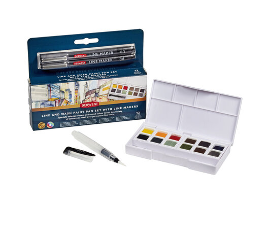 Derwent Inktense Paint Pan Set Line & Wash with 12 Pans and 2 Line Makers (DIB2306245) Derwent Inktense Paint Pan Set Line & Wash with 12 Pans and 2 Line Makers (DIB2306245)