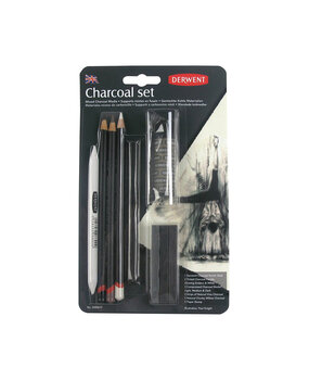 Derwent Charcoal Blister with 3 Pencils, 4 Blocks, 2 Strips and 1 Paper Stump (DCH2300675)