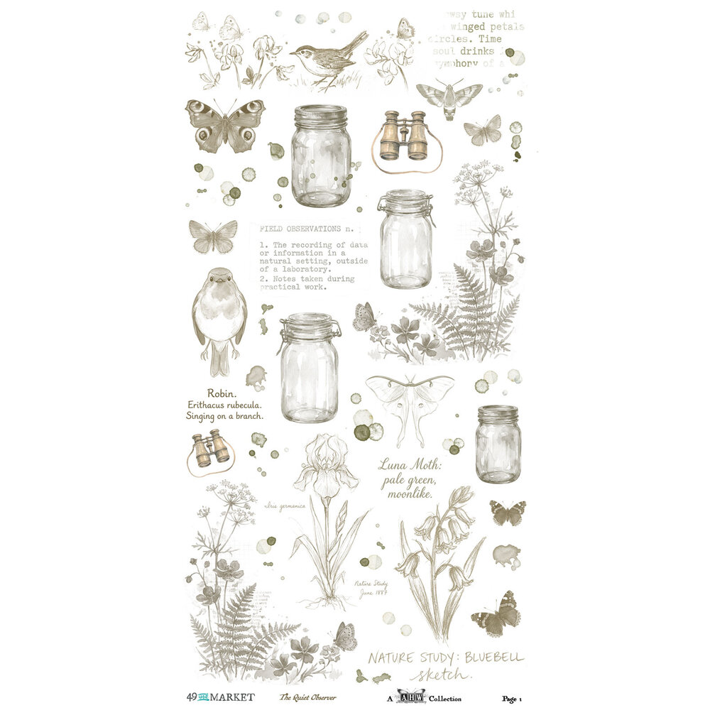 49 and Market The Quiet Observer 6x12 Inch Essential Rub-on Transfer Set by Arthouse Whimsy (TQO-37173) 49 and Market The Quiet Observer 6x12 Inch Essential Rub-on Transfer Set by Arthouse Whimsy (TQO-37173)