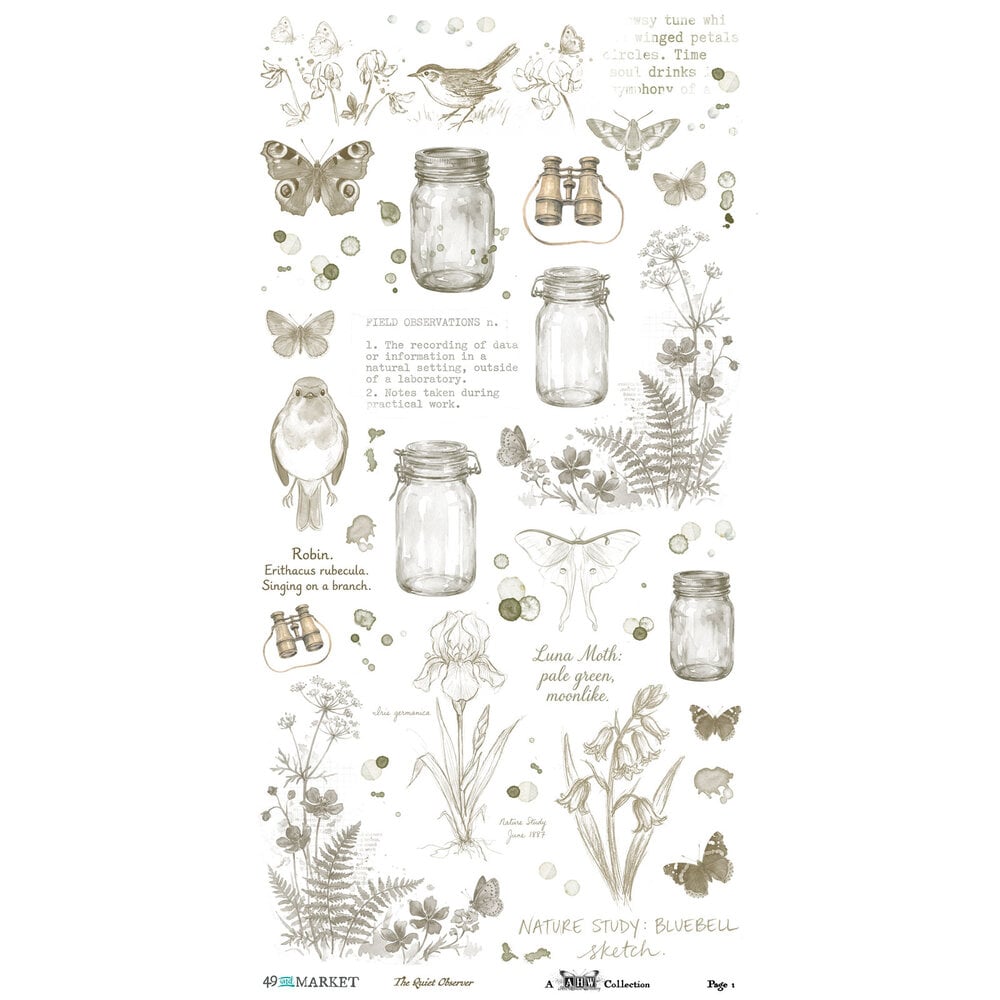Ranger The Quiet Observer 6x12 Inch Essential Rub-on Transfer Set by Arthouse Whimsy (TQO-37173) Ranger The Quiet Observer 6x12 Inch Essential Rub-on Transfer Set by Arthouse Whimsy (TQO-37173)