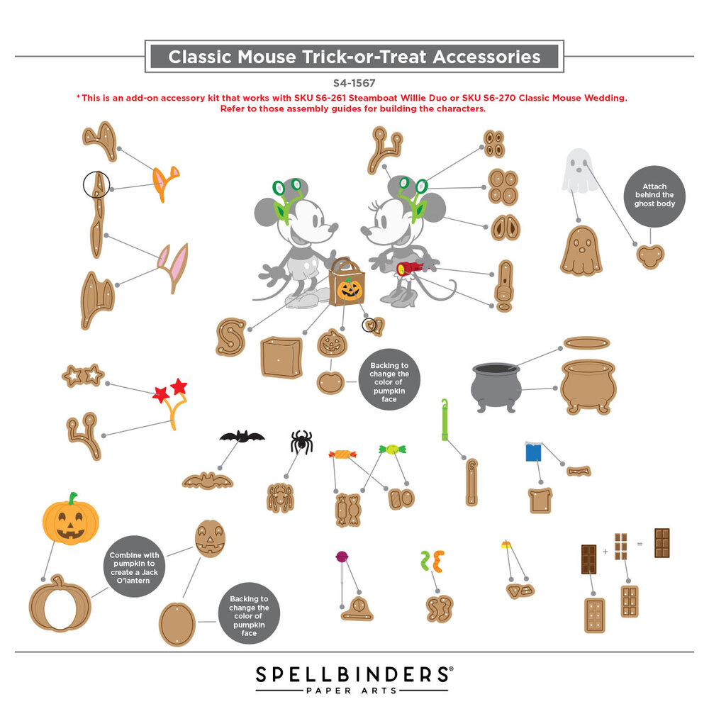 Spellbinders Classic Mouse Costume Party Etched Dies Trick-or-Treat Accessories (S4-1567)