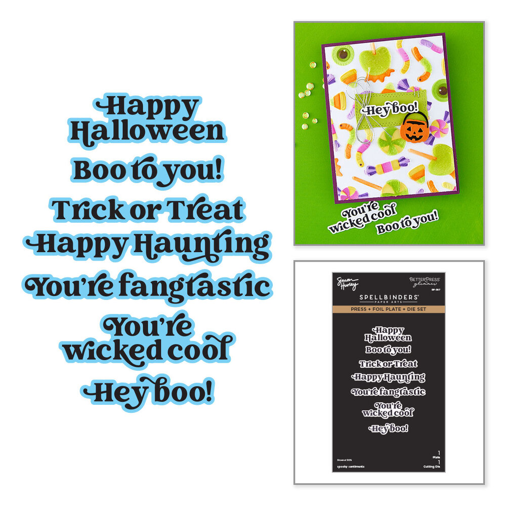 Spellbinders Halloween Hugs Press + Foil Plate & Die Set Spooky Sentiments by Simon Hurley (BP-387) Spellbinders Halloween Hugs Press + Foil Plate & Die Set Spooky Sentiments by Simon Hurley (BP-387)