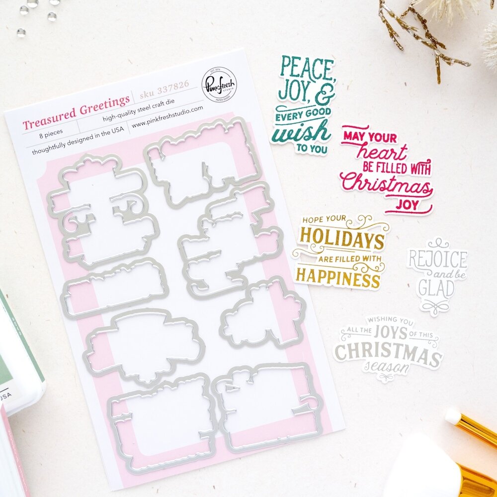 Pinkfresh Studio Season of Wonder Die Treasured Greetings by Inna Moreva (337826)