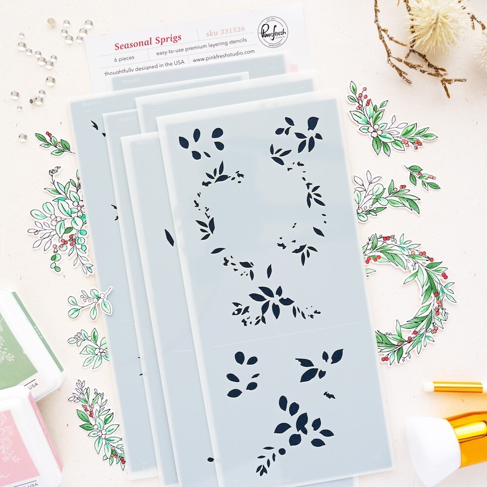 Pinkfresh Studio Season of Wonder Stencil Seasonal Sprigs by Dawn Woleslagle (331526)