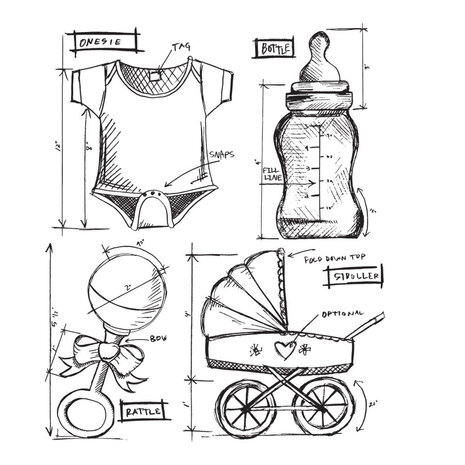 Stampers Anonymous Baby Blueprint Tim Holtz Cling Stamps (CMS228) Stampers Anonymous Baby Blueprint Tim Holtz Cling Stamps (CMS228)