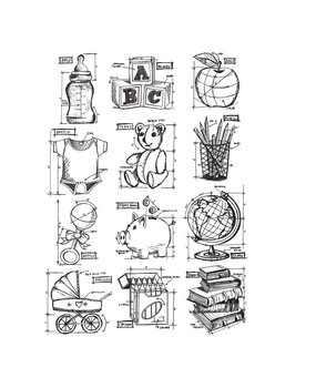 Stampers Anonymous Mini Blueprints 8 Tim Holtz Cling Stamps (CMS231)