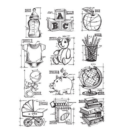 Stampers Anonymous Mini Blueprints 8 Tim Holtz Cling Stamps (CMS231)