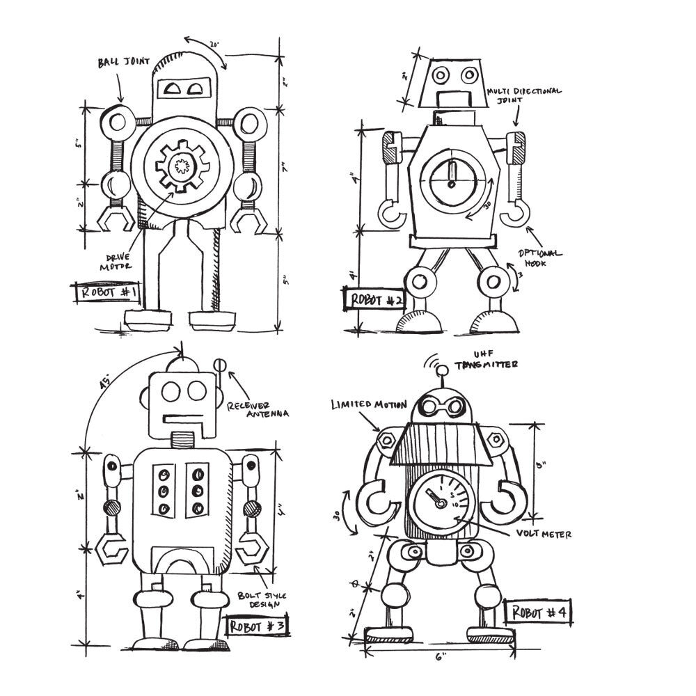 Stampers Anonymous Robots Blueprint Tim Holtz Cling Stamps (CMS233) Stampers Anonymous Robots Blueprint Tim Holtz Cling Stamps (CMS233)