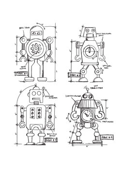 Stampers Anonymous Robots Blueprint Tim Holtz Cling Stamps (CMS233)
