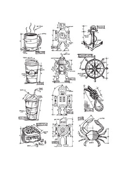 Stampers Anonymous Mini Blueprints 9 Tim Holtz Cling Stamps (CMS235)