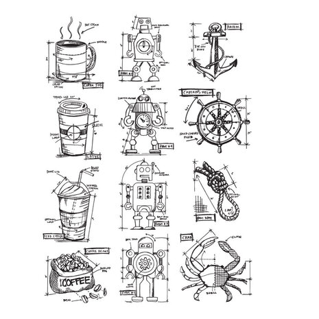 Stampers Anonymous Mini Blueprints 9 Tim Holtz Cling Stamps (CMS235)
