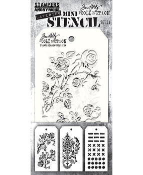 Stampers Anonymous Set #53 Tim Holtz Layering Mini Stencil (3pcs) (THMST053)