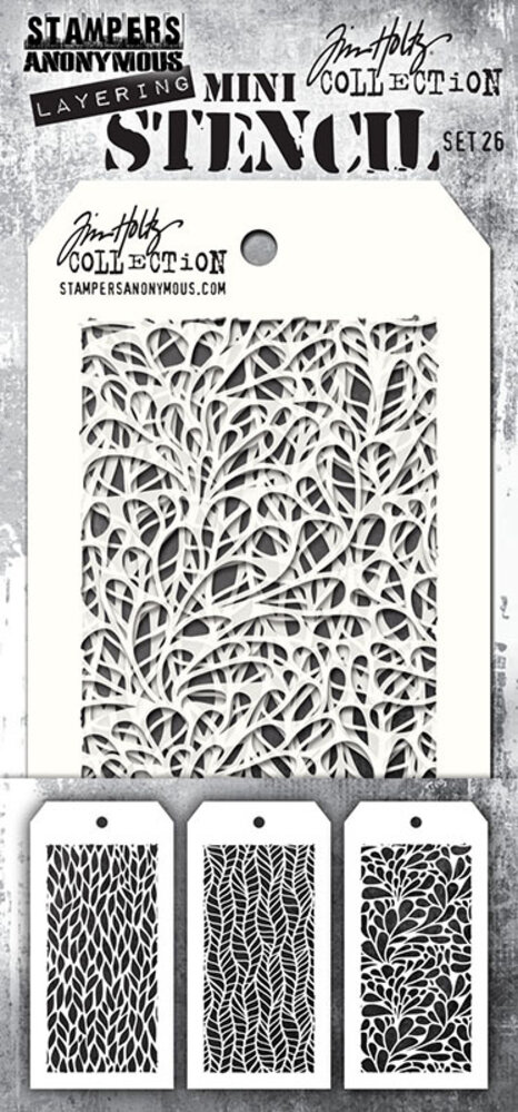 Stampers Anonymous Set #26 Tim Holtz Layering Mini Stencil (3pcs) (THMST026) Stampers Anonymous Set #26 Tim Holtz Layering Mini Stencil (3pcs) (THMST026)