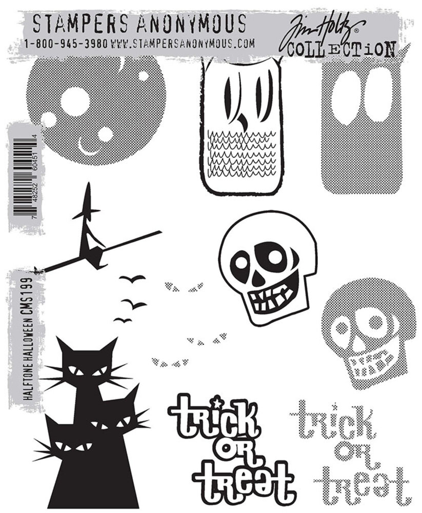 Stampers Anonymous Halftone Halloween Tim Holtz Cling Stamps (CMS199)