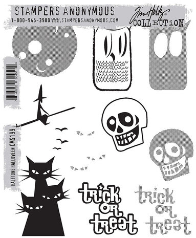 Stampers Anonymous Halftone Halloween Tim Holtz Cling Stamps (CMS199)