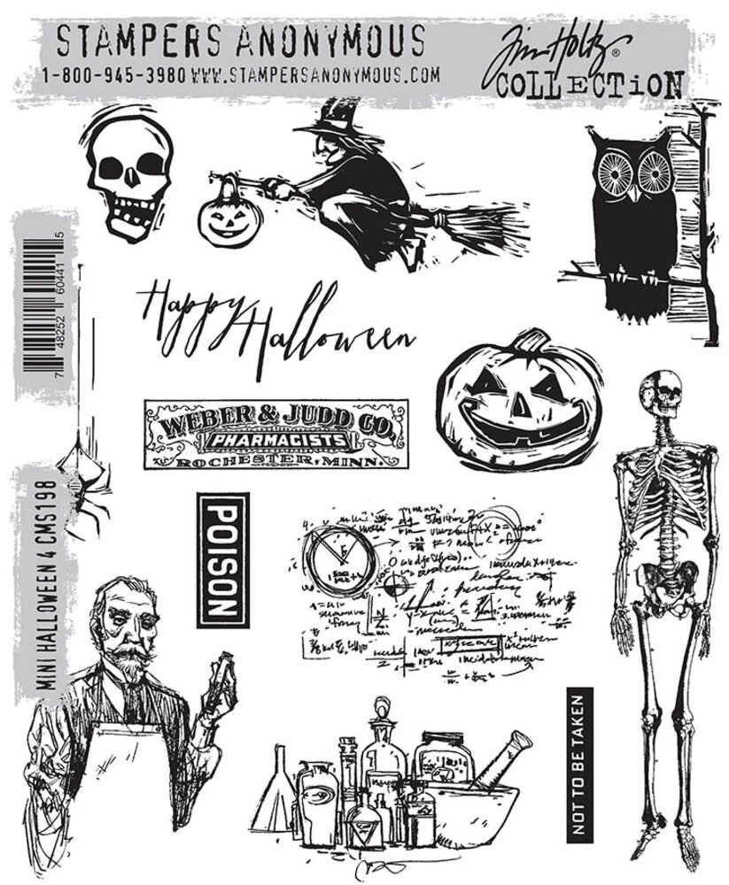 Stampers Anonymous Mini Halloween 4 Tim Holtz Cling Stamps (CMS198)