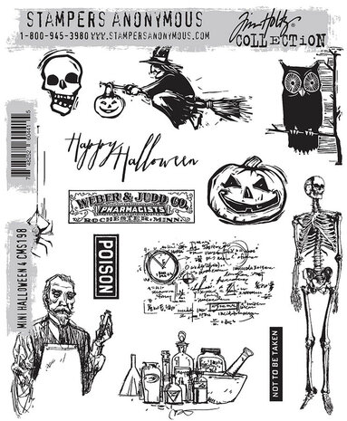 Stampers Anonymous Mini Halloween 4 Tim Holtz Cling Stamps (CMS198)
