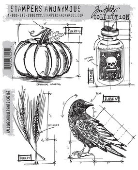 Stampers Anonymous Halloween Blueprint 2 Tim Holtz Cling Stamps (CMS167)
