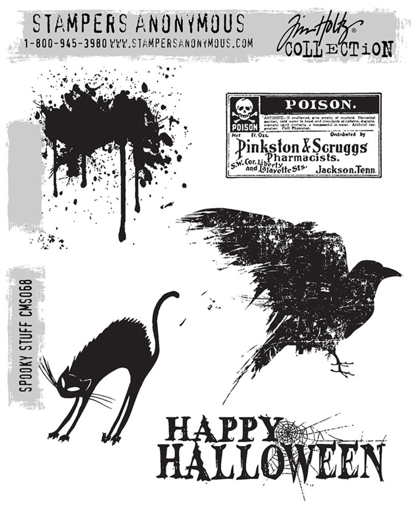 Stampers Anonymous Spooky Stuff Tim Holtz Cling Stamps (CMS068) Stampers Anonymous Spooky Stuff Tim Holtz Cling Stamps (CMS068)