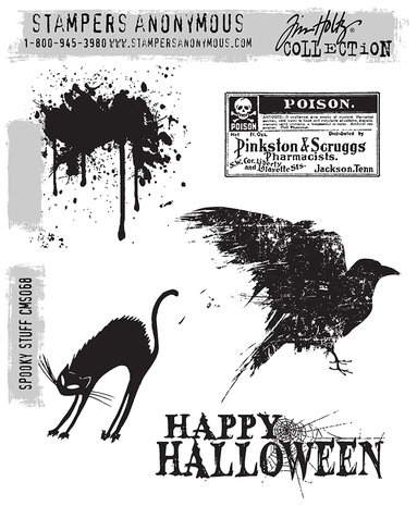 Stampers Anonymous Spooky Stuff Tim Holtz Cling Stamps (CMS068) Stampers Anonymous Spooky Stuff Tim Holtz Cling Stamps (CMS068)