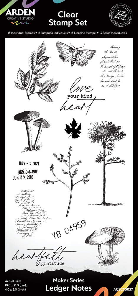Arden Creative Studio Maker Series 4x8 Inch Clear Stamp Set Ledger Notes by Katie Pertiet (ACSCS0037)