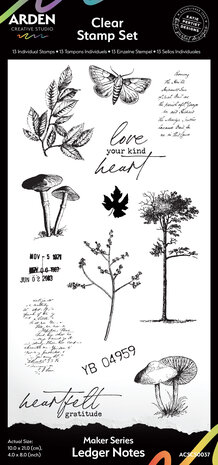 Arden Creative Studio Maker Series 4x8 Inch Clear Stamp Set Ledger Notes by Katie Pertiet (ACSCS0037)