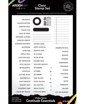 Arden Creative Studio Maker Series 6x8 Inch Clear Stamp Set Gratitude Essentials by Katie Pertiet (ACSCS0039)