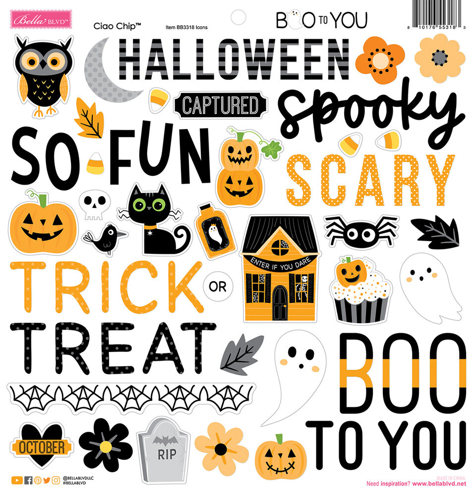 Bella BLVD Boo To You Ciao Chipboard Icons (BB3318)