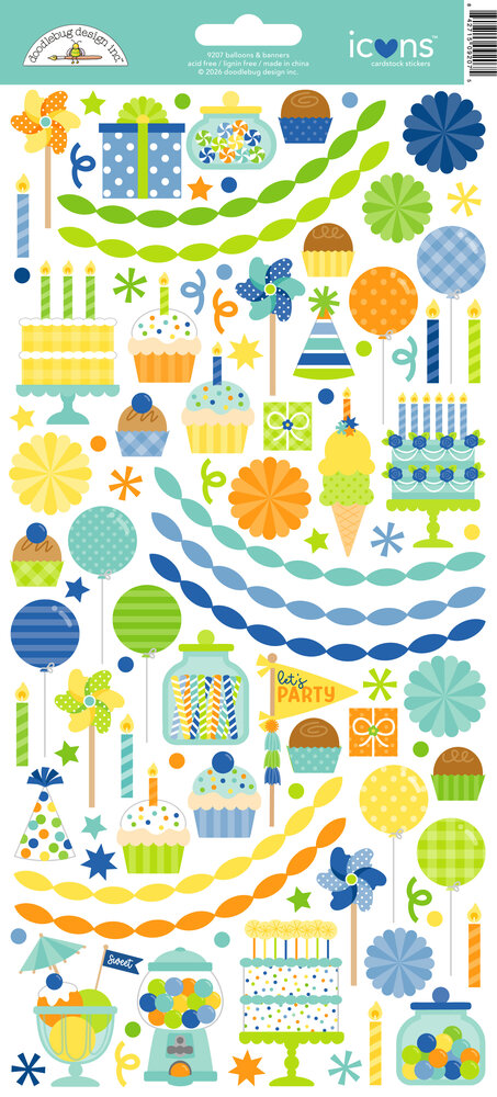 Doodlebug Design Balloons & Banners Icons Stickers (9207)