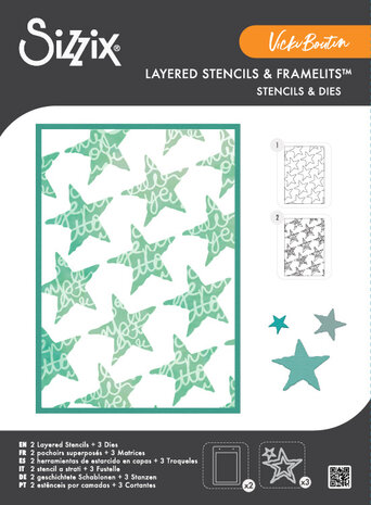 Sizzix Stencil A4 w/ Framelits Die Script Layering Stars (2+3pcs) by Vicki Boutin (667191) Sizzix Stencil A4 w/ Framelits Die Script Layering Stars (2+3pcs) by Vicki Boutin (667191)